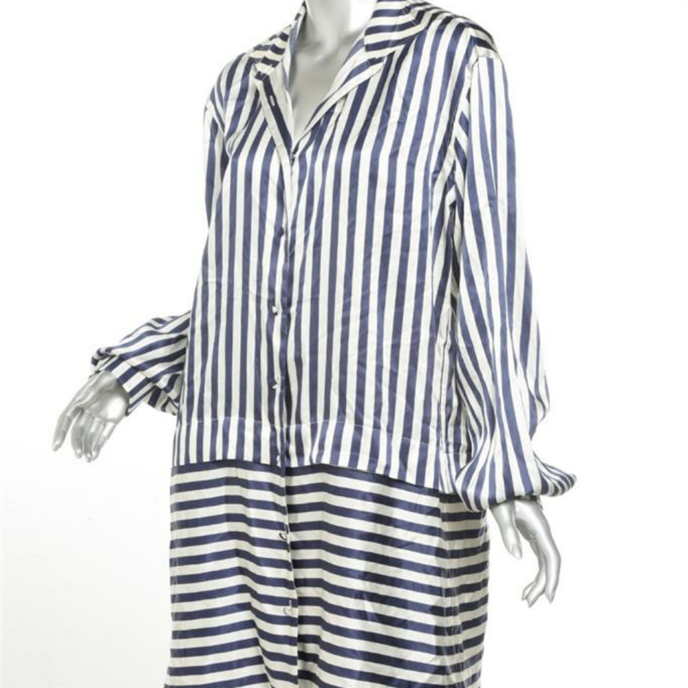Burberry London navy  and white striped button up